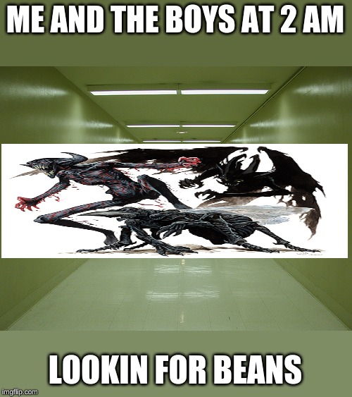 Long Hallway | ME AND THE BOYS AT 2 AM; LOOKIN FOR BEANS | image tagged in long hallway | made w/ Imgflip meme maker