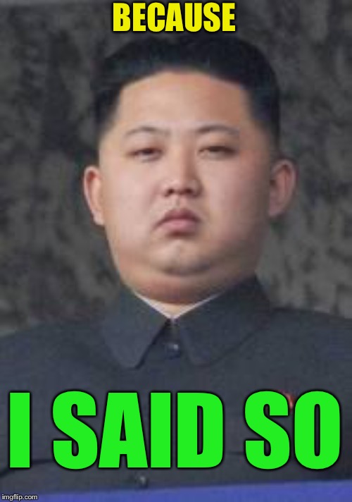 Kim Jong Un | BECAUSE I SAID SO | image tagged in kim jong un | made w/ Imgflip meme maker