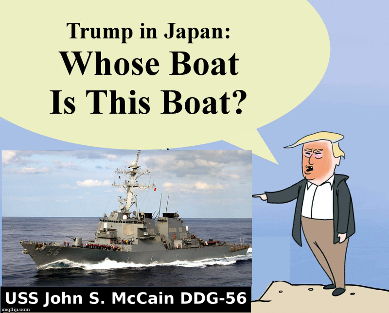 Trump in Japan | image tagged in trump,mccain,colbert,hurricane florence | made w/ Imgflip meme maker