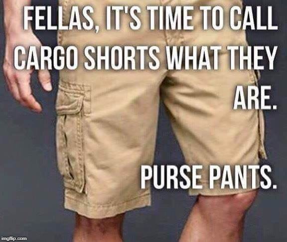 Cargo Shorts True Name -- Purse Pants!! | image tagged in funny memes,shorts,fashion | made w/ Imgflip meme maker