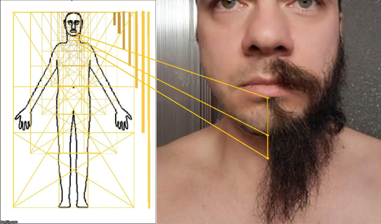 The Golden Ratio for a beard/goatee. | image tagged in the golden ratio,men,body proportions,facial hair,beard,goatee | made w/ Imgflip meme maker