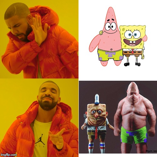 Spongebob vs Real Spongebob | image tagged in memes,drake hotline bling | made w/ Imgflip meme maker