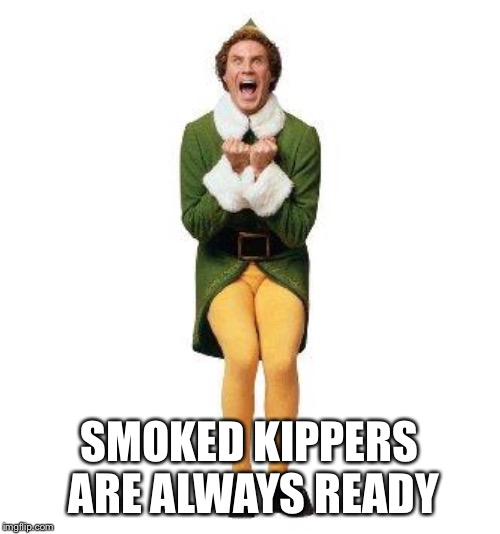 BUDDY THE ELF | SMOKED KIPPERS ARE ALWAYS READY | image tagged in buddy the elf | made w/ Imgflip meme maker