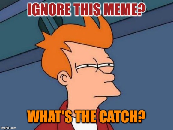 Futurama Fry Meme | IGNORE THIS MEME? WHAT'S THE CATCH? | image tagged in memes,futurama fry | made w/ Imgflip meme maker