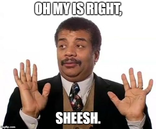 Neil Degrasse Tyson | OH MY IS RIGHT, SHEESH. | image tagged in neil degrasse tyson | made w/ Imgflip meme maker
