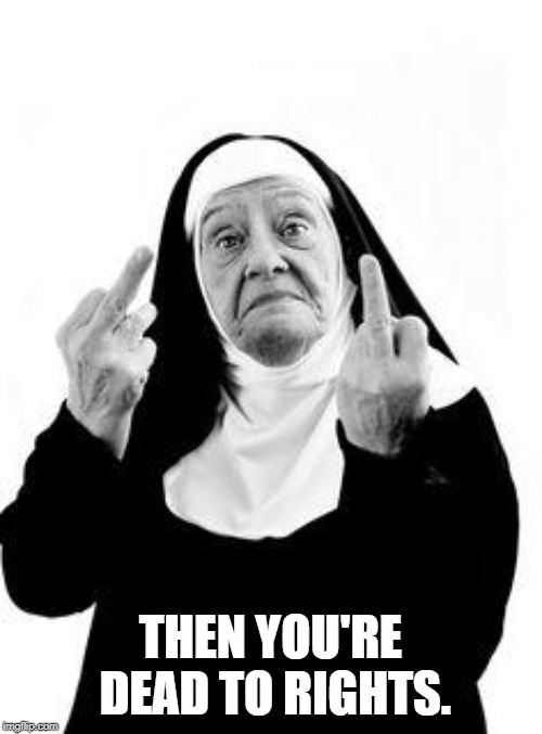 Nuns | THEN YOU'RE DEAD TO RIGHTS. | image tagged in nuns | made w/ Imgflip meme maker