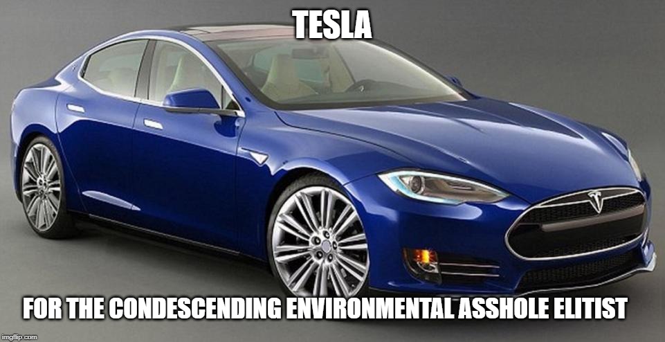Tesla3 | TESLA; FOR THE CONDESCENDING ENVIRONMENTAL ASSHOLE ELITIST | image tagged in tesla3 | made w/ Imgflip meme maker