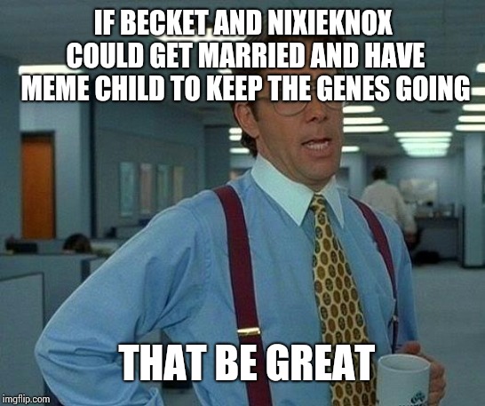 That Would Be Great | IF BECKET AND NIXIEKNOX COULD GET MARRIED AND HAVE MEME CHILD TO KEEP THE GENES GOING; THAT BE GREAT | image tagged in memes,that would be great | made w/ Imgflip meme maker