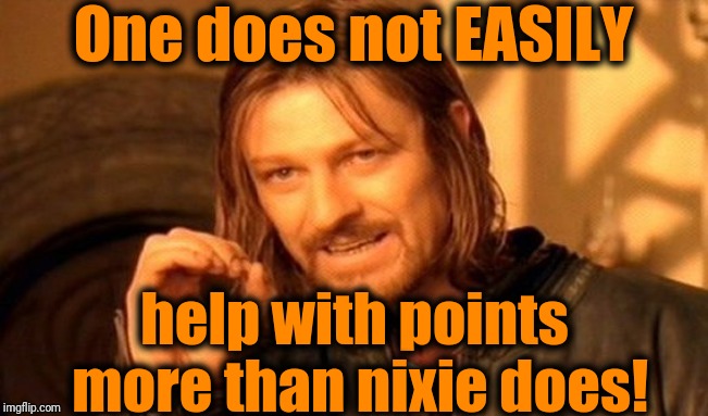 One Does Not Simply Meme | One does not EASILY help with points more than nixie does! | image tagged in memes,one does not simply | made w/ Imgflip meme maker