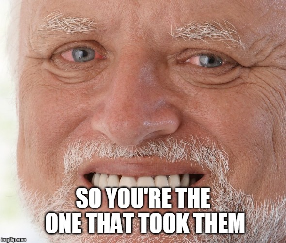 Hide the Pain Harold | SO YOU'RE THE ONE THAT TOOK THEM | image tagged in hide the pain harold | made w/ Imgflip meme maker