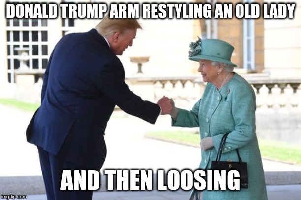 donald trump arm restyling | DONALD TRUMP ARM RESTYLING AN OLD LADY; AND THEN LOOSING | image tagged in donald trump | made w/ Imgflip meme maker