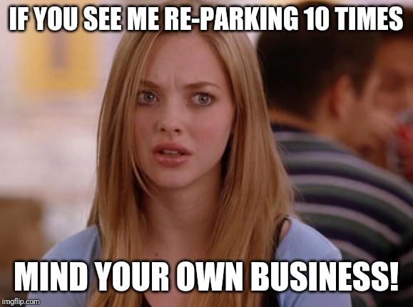 OMG Karen | IF YOU SEE ME RE-PARKING 10 TIMES; MIND YOUR OWN BUSINESS! | image tagged in memes,omg karen | made w/ Imgflip meme maker