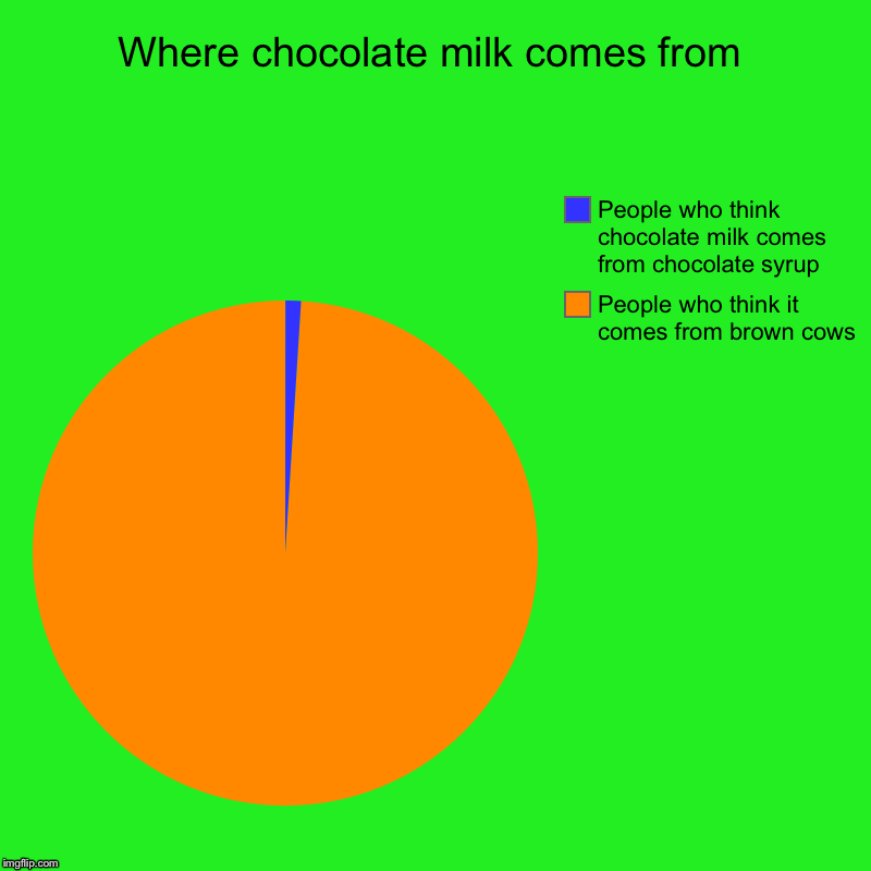 Where chocolate milk comes from | People who think it comes from brown cows, People who think chocolate milk comes from chocolate syrup | image tagged in charts,pie charts | made w/ Imgflip chart maker