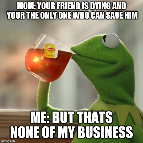But That's None Of My Business Meme | MOM: YOUR FRIEND IS DYING AND YOUR THE ONLY ONE WHO CAN SAVE HIM; ME: BUT THATS NONE OF MY BUSINESS | image tagged in memes,but thats none of my business,kermit the frog | made w/ Imgflip meme maker