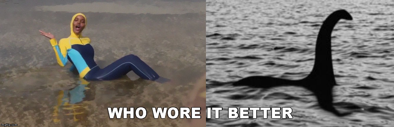 WHO WORE IT BETTER | image tagged in loch ness monster,model halima aden | made w/ Imgflip meme maker