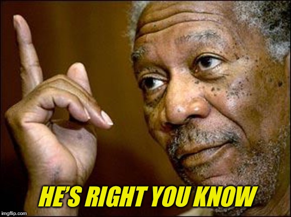 This Morgan Freeman | HE’S RIGHT YOU KNOW | image tagged in this morgan freeman | made w/ Imgflip meme maker