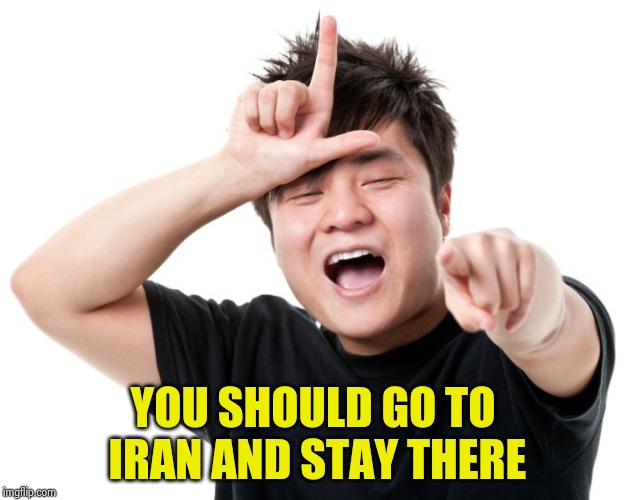 You're a loser | YOU SHOULD GO TO IRAN AND STAY THERE | image tagged in you're a loser | made w/ Imgflip meme maker