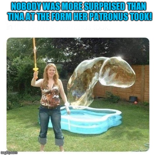 Expecto Patronus | NOBODY WAS MORE SURPRISED THAN TINA AT THE FORM HER PATRONUS TOOK! | image tagged in funny harry potter,funny patronus,surprise | made w/ Imgflip meme maker