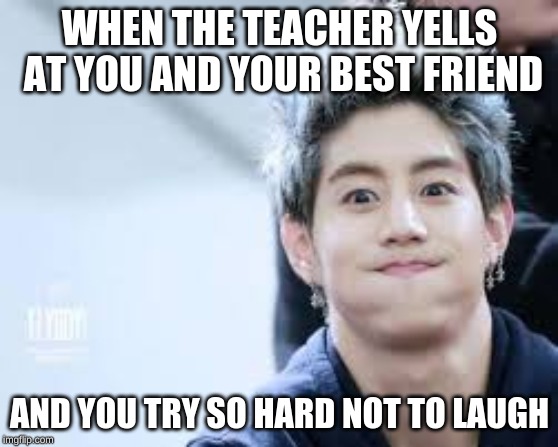School Meme | WHEN THE TEACHER YELLS AT YOU AND YOUR BEST FRIEND; AND YOU TRY SO HARD NOT TO LAUGH | image tagged in school meme | made w/ Imgflip meme maker