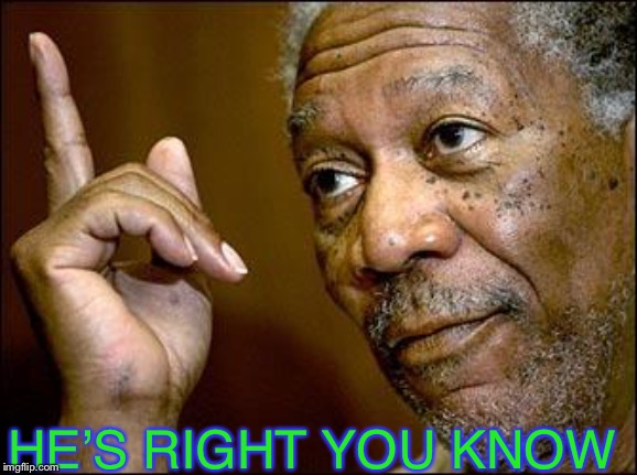 This Morgan Freeman | HE’S RIGHT YOU KNOW | image tagged in this morgan freeman | made w/ Imgflip meme maker