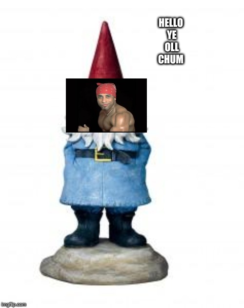 gnome | HELLO YE OLL CHUM | image tagged in gnome | made w/ Imgflip meme maker