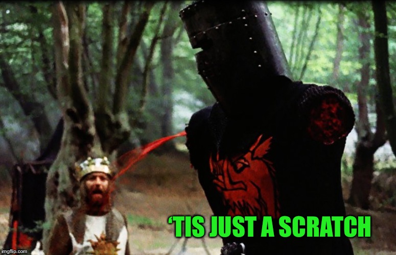 Monty Python Black Knight | ‘TIS JUST A SCRATCH | image tagged in monty python black knight | made w/ Imgflip meme maker