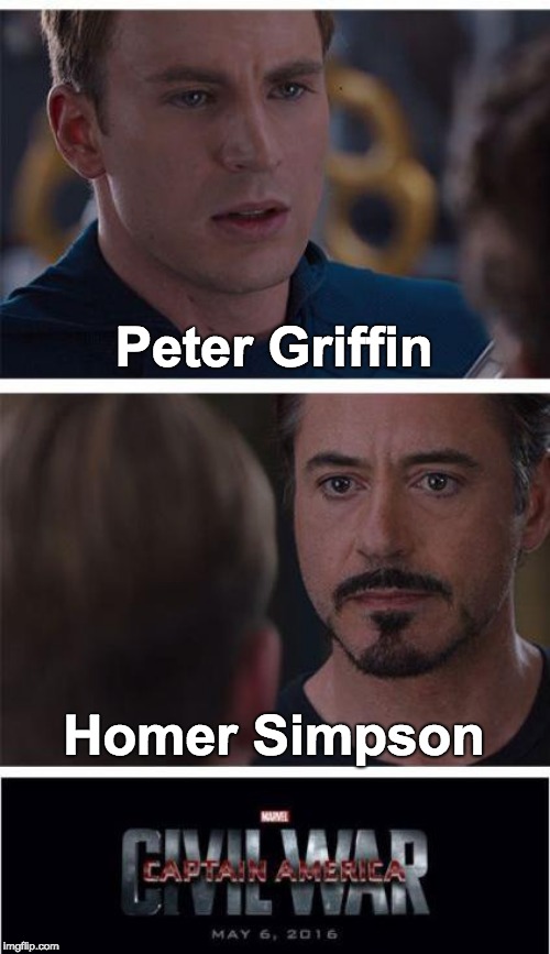 Marvel Civil War 1 Meme | Peter Griffin; Homer Simpson | image tagged in memes,marvel civil war 1 | made w/ Imgflip meme maker