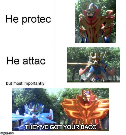 He protec he attac but most importantly | THEY'VE GOT YOUR BACC | image tagged in he protec he attac but most importantly | made w/ Imgflip meme maker