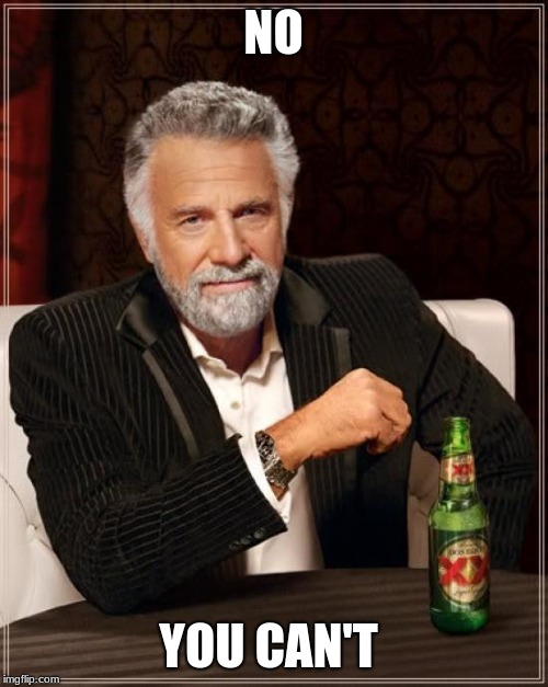 The Most Interesting Man In The World Meme | NO YOU CAN'T | image tagged in memes,the most interesting man in the world | made w/ Imgflip meme maker