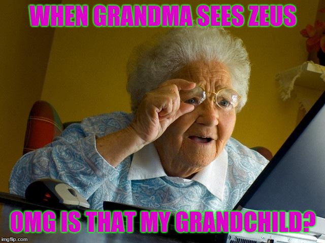 Grandma Finds The Internet Meme | WHEN GRANDMA SEES ZEUS; OMG IS THAT MY GRANDCHILD? | image tagged in memes,grandma finds the internet | made w/ Imgflip meme maker