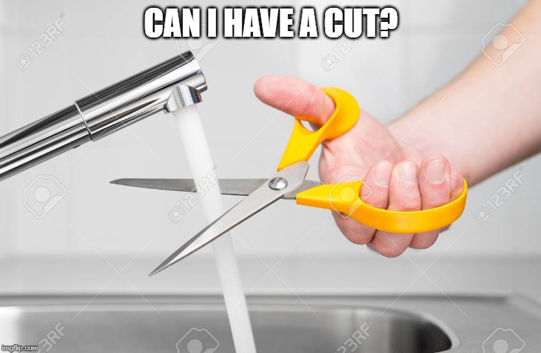 cutting water with scissors |  CAN I HAVE A CUT? | image tagged in cutting water with scissors | made w/ Imgflip meme maker