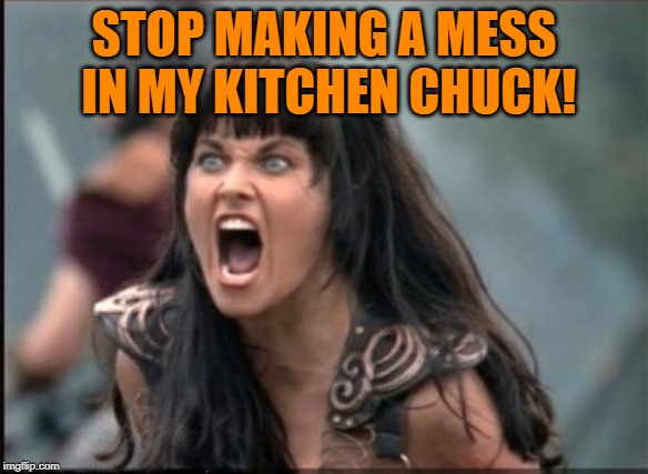 Screaming Woman | STOP MAKING A MESS IN MY KITCHEN CHUCK! | image tagged in screaming woman | made w/ Imgflip meme maker