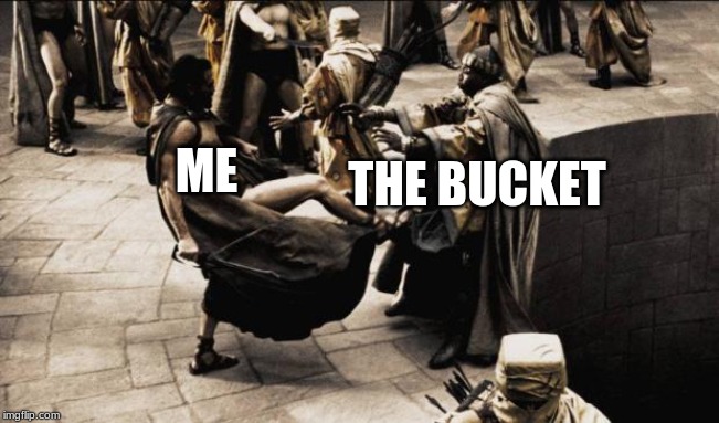 madness - this is sparta | THE BUCKET; ME | image tagged in madness - this is sparta,kick | made w/ Imgflip meme maker