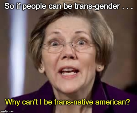 Trans-Elizabeth Warren | So if people can be trans-gender . . . Why can't I be trans-native american? | image tagged in full retard senator elizabeth warren,1024 native american | made w/ Imgflip meme maker