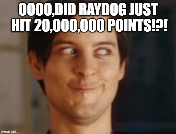 Spiderman Peter Parker |  OOOO,DID RAYDOG JUST HIT 20,000,000 POINTS!?! | image tagged in memes,spiderman peter parker | made w/ Imgflip meme maker