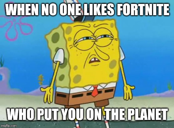 Angry Spongebob | WHEN NO ONE LIKES FORTNITE; WHO PUT YOU ON THE PLANET | image tagged in angry spongebob | made w/ Imgflip meme maker