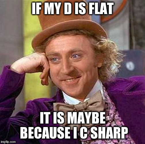 Creepy Condescending Wonka Meme | IF MY D IS FLAT IT IS MAYBE BECAUSE I C SHARP | image tagged in memes,creepy condescending wonka | made w/ Imgflip meme maker