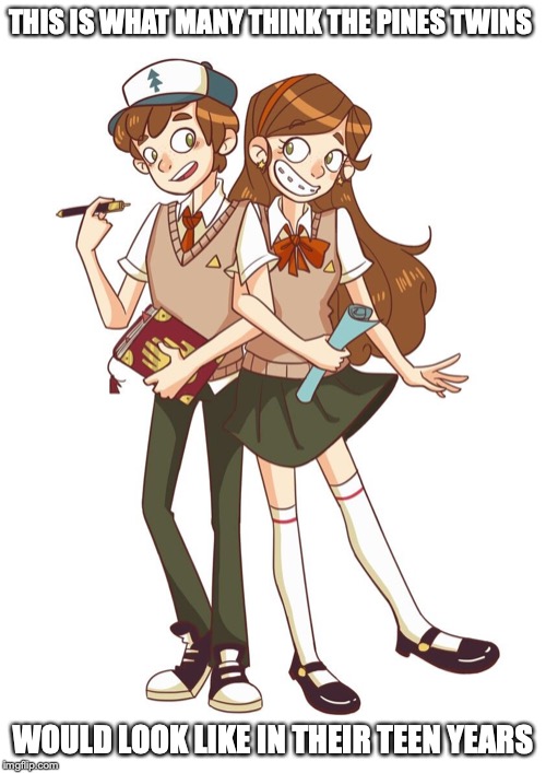Teen Pine Twins | THIS IS WHAT MANY THINK THE PINES TWINS; WOULD LOOK LIKE IN THEIR TEEN YEARS | image tagged in gravity falls,twins,dipper pines,mabel pines,memes | made w/ Imgflip meme maker