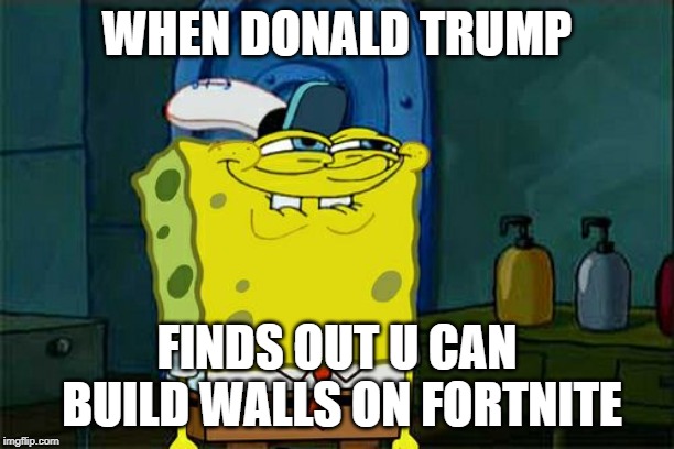 Don't You Squidward Meme | WHEN DONALD TRUMP; FINDS OUT U CAN BUILD WALLS ON FORTNITE | image tagged in memes,dont you squidward | made w/ Imgflip meme maker