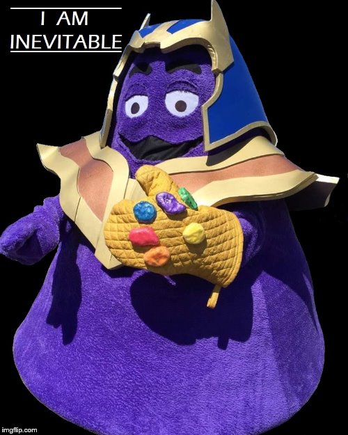 Grimace Gauntlet | image tagged in thanos | made w/ Imgflip meme maker