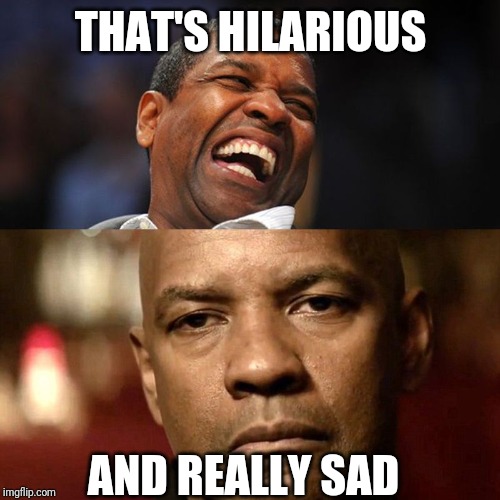Denzel Happy Sad | THAT'S HILARIOUS AND REALLY SAD | image tagged in denzel happy sad | made w/ Imgflip meme maker