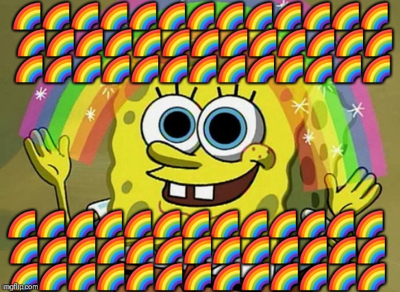 My Facebook feed during Gay Pride Month (not that there's anything wrong with it) | ????????????? 
????????????? 
????????????? ????????????? ????????????? ????????????? | image tagged in memes,imagination spongebob,gay pride,gay,shit,lgbtq | made w/ Imgflip meme maker