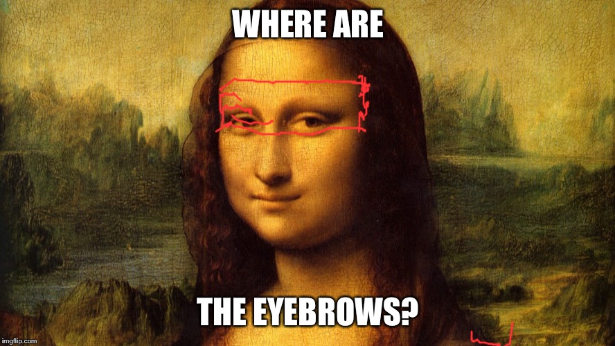 Mona Lisa has no eyebrows!!! | WHERE ARE; THE EYEBROWS? | image tagged in mona lisa | made w/ Imgflip meme maker