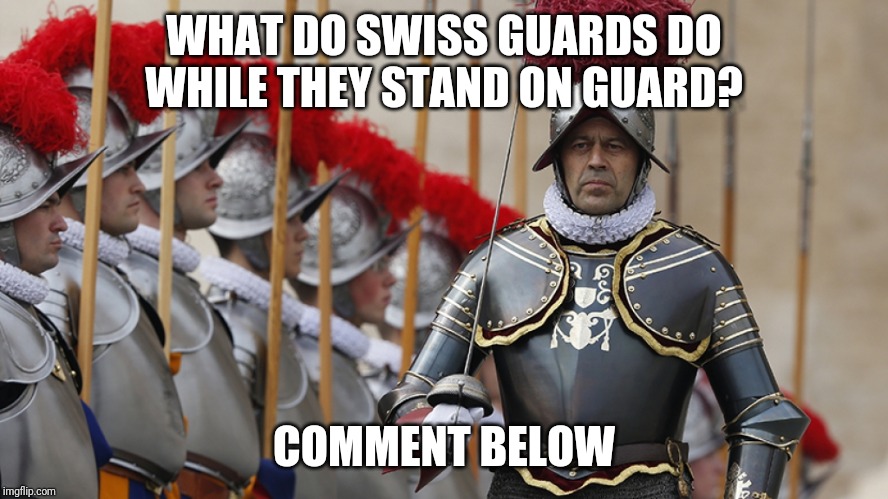 WHAT DO SWISS GUARDS DO WHILE THEY STAND ON GUARD? COMMENT BELOW | made w/ Imgflip meme maker