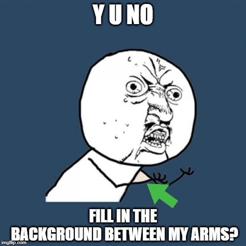 You never noticed did you? | Y U NO; FILL IN THE BACKGROUND BETWEEN MY ARMS? | image tagged in memes,y u no,background,fill | made w/ Imgflip meme maker