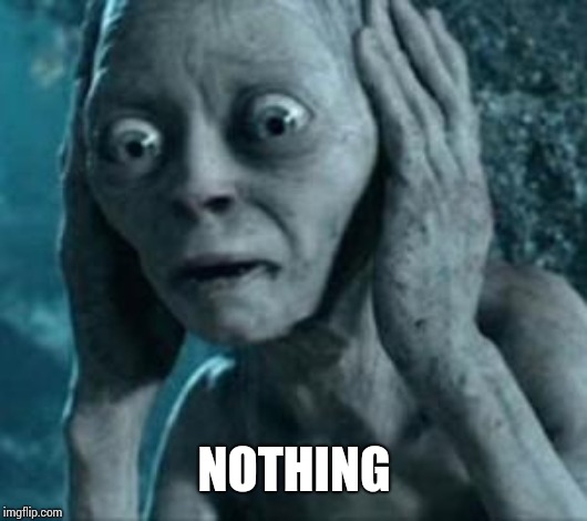Scared Gollum | NOTHING | image tagged in scared gollum | made w/ Imgflip meme maker