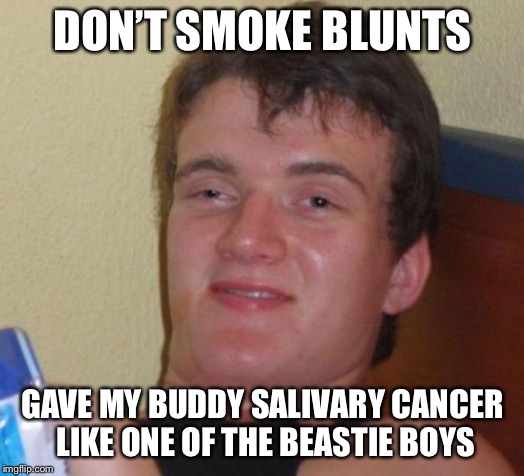 10 Guy Meme | DON’T SMOKE BLUNTS GAVE MY BUDDY SALIVARY CANCER LIKE ONE OF THE BEASTIE BOYS | image tagged in memes,10 guy | made w/ Imgflip meme maker
