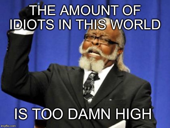 *Cries in spanish* | THE AMOUNT OF IDIOTS IN THIS WORLD; IS TOO DAMN HIGH | image tagged in memes,too damn high,funny | made w/ Imgflip meme maker