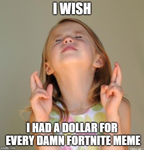 I wish | I WISH; I HAD A DOLLAR FOR EVERY DAMN FORTNITE MEME | image tagged in i wish | made w/ Imgflip meme maker