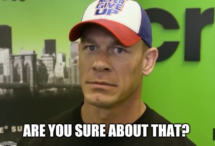 John Cena - are you sure about that? | ARE YOU SURE ABOUT THAT? | image tagged in john cena - are you sure about that | made w/ Imgflip meme maker